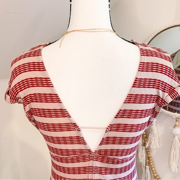 We the Free (Free People) Red Cream Striped Fitted Lace Up Open Back Shirt - Picture 4 of 6
